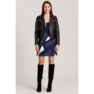 Equipment Prue Silk Block Printed Slip Dress Navy, White Size XS